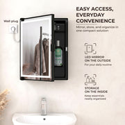 Plantex LED Mirror Cabinet for Bathroom/ABS Storage Cabinet/Mirror Cabinet for Wall/Mirror with Storage for Bathroom - 18x14 Inch (CAB-118, Black)