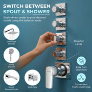 Plantex 4 Way Thermostatic Shower Diverter/Pure Brass Concealed & Exposed 4-Outlet Mixer Valve Body/Multi-Function Bathroom Diverter with Button Control - (Kubix Primium-2588)