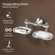 Plantex Stainless Steel 304 Grade Niko Double Soap Holder for Bathroom/Soap Dish/Bathroom Soap Stand/Bathroom Accessories(Chrome) - Pack of 1