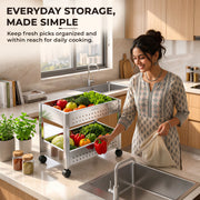 Plantex Vegetable Trolley with Wheels/Onion Potato Rack for Kitchen/Vegetable Storage Rack/Stainless Steel Kitchen Organizer/Fruit Basket (Silver)