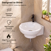 Plantex Ceramic White Corner Wash Basin/Wall Mount Basin for Bathroom/Corner Bathroom Basin/Glossy Small Sink with 10 Years Glaze Warranty by Plantex (Lily -14 x 16.5 x 5.5 Inch)
