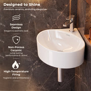 Plantex Ceramic Wall Hung Basin/Corner Bathroom Basin/Wall Mounted Wash Basin with 10 Years Glaze Warranty/Sink for Living Room (Eva -White- 14x14x6 inch)