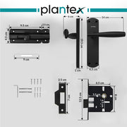 Plantex Heavy Duty Door Lock Ã¢â‚¬â€œ Bathroom Door Lock/Mortise 8inch Keyless Plate Handle Set for Home/Bathroom/Store Room/Balcony/Office with Baby Latch (8135-Z-Black)