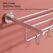 Plantex 304 Grade Stainless Steel Towel Rack with Hooks/Bathroom Towel Rod/Towel Hanger/Bathroom Accessories - Nipron (24-inch) Chrome