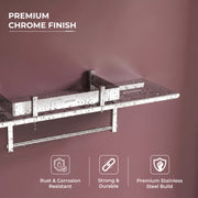 Plantex Stainless Steel Bathroom Shelf/4in1 Multipurpose Shelf for Bathroom/Towel Hanger/Tumbler Holder/Soap Dish (18x5 Inches -Chrome Finish- Pack of 2)