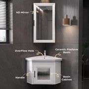 Plantex Unbreakable Wall Mount Vanity Cabinet with Washbasin and Mirror/Corner Basin with Cabinet for Bathroom - (406, White)