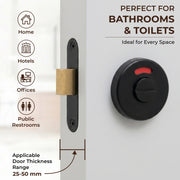 Plantex Bathroom Indicator with Lock/Stainless Steel Red and Green Indicator Keyless Door Lock/Round Toilet Partition Door Lock - Pack of 1 (Black)