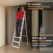 Plantex Secura 7 Step Aluminium Ladder for Home/Foldable Ladder with Safe Hand Rails/5 Year Manufacturer Warranty(Orange-Silver)