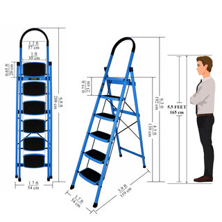Plantex Premium 6 Step Ladder/Steel Ladder for Home Use/Wide Anti Skid Step Ladder/Non-Slip Handgrip(Blue & Black)-refurbished