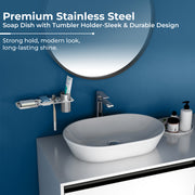 Plantex 2in1 Soap Dish with Tumbler Holder for Bathroom/304 Grade Stainless Steel Toothbrush Holder with Soap Case/Bathroom Accessories - (Regent, Chrome)