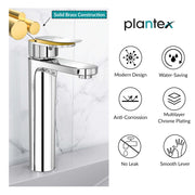 Plantex Pure Brass Centre Hole Basin Mixer Tap for Wash Basin with Teflon Tape & Braided Hose/Single Lever Tabletop Wash Basin Tap for Home-7 Year Warranty