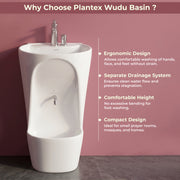 Plantex Ceramic Wudu Basin for Bathroom/Premium One Piece Basin/Ablution with Leg Wash/Free Standing Pedestal Wash Basin (White)