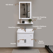 Plantex Wash Basin with Cabinet Full Set/Unbrekable Bathroom Vanity & Washbasin Set/Basin Cabinet for Bathroom with Mirror (White)