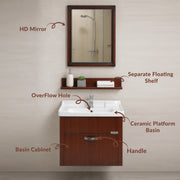 Plantex Glass, Ceramic, HPP Wall Mount Vanity Cabinet with Washbasin and Mirror/Unbrekable Bathroom Organizer/Washbasin with Cabinet (Brown)