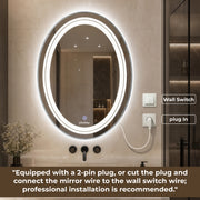 Plantex Bathroom Mirror with LED 3 Lights Tone/Designer Mirror for Living Room/Bedroom/Dressing Room - Oval Shape (18 X 24 Inch)