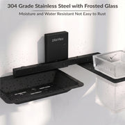 Plantex 304 Grade Stainless Steel Soap Dish with Glass Toothbrush Holder/Soap Stand/Soap Case with Tumbler/Bathroom Accessories - (Crystal, Black)