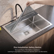 Plantex Heavy Duty Stainless Steel Kitchen Sink/Sink for Kitchen with Square Coupling, Hose Pipes and Drain Rack/Single Bowl Sink With 25 Years Warranty by Plantex (Matt - 21x18x9 Inches)