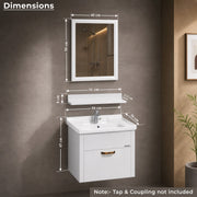 Plantex Unbreakable Wall Mount Vanity Cabinet & Washbasin Set/Washbasin with Cabinet/Basin Cabinet for Bathroom with Mirror & Shelf (White) Glass, Ceramic and HPP