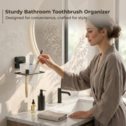 Plantex 304 Grade Stainless Steel Toothbrush Holder/Stand/ABS Toothpaste Stand/Tumbler Holder for Bathroom - Decan (Black)
