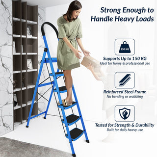 Plantex Premium 6 Step Ladder/Steel Ladder for Home Use/Wide Anti Skid Step Ladder/Non-Slip Handgrip(Blue & Black)-refurbished