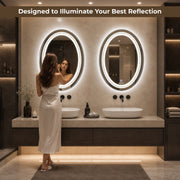 Plantex Bathroom Mirror with LED 3 Lights Tone/Designer Mirror for Living Room/Bedroom/Dressing Room - Oval Shape (18 X 24 Inch)