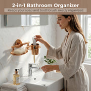 Plantex J4 Stainless Steel Soap Dish with Tumbler Holder/Soap and Brush Holder for Bathrooom/2 in 1 Soap Holder with Toothbrush Holder/Bathroom Accessories (PVD Rose Gold Finish) Angel