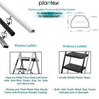 Plantex Steel Ladder for Home/Strong Foldable Wide 5 Step Ladder/Anti-Skid 5 Step Ladder - (Apex - White)-refurbished
