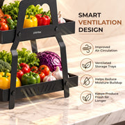 Plantex Metal Vegetable Basket Stand/2-Tier Fruit Basket for Dining Table/Multipurpose Storage Rack for Kitchen Countertop  Pack of 1, Black (30 x 17.5 x 35 cm)