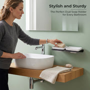 Plantex Stainless Steel with ABS Material Double Soap Dish/Soap Holder/Wall Mounted Soap Holder for Bathroom Accessories - Matt Black