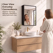 Plantex Bathroom Cabinet with Mirror/Aluminium Framed Bathroom Cabinet Storage/Mirror Cabinet for Bathroom Wall/Bathroom Organiser Cabinet (14x20 Inch, Black)