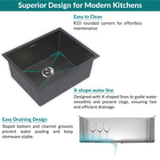 Plantex Stainless Steel Handmade Kitchen Sink/Single Bowl Sink For Kitchen With Drain Rack and Coupling and Waste Pipe/Undermount/Topmount (Black- 24X18 Inches)
