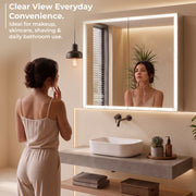Plantex Luxury LED Mirror Cabinet for Bathroom/304 Grade Stainless Steel Bathroom Cabinet/Mirror for Bathroom with Double Door Cabinet (24x24 Inch-LED & Defogger/Chrome)