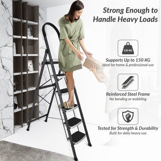 Plantex 6 Step Ladder -Foldable Steel 6 Step Ladder-Wide Anti Skid Steps-Made in India(Grey & White)-refurbished