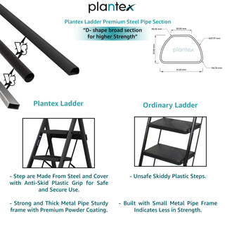 Plantex Steel 7 Step Ladder/Foldable Ladder for Home/Anti-Skid Wide 7 Step Ladder - (Apex - Black)-refurbished
