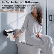Plantex Space Aluminium Toilet Paper Holder with Mobile Stand/Tissue Paper Roll Holder/Toilet Roll Holder for Bathroom Accessories (Black)