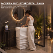 Plantex Pedestal Matt Wash Basin/Acrylic Resin & Quartz Free Standing Wash Basin/Square Basin for Bathroom/Home/Office - (10040, Beige)