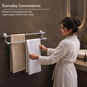 Plantex Stainless Steel Dual Towel Rod/Towel Bar for Bathroom/Towel Hanger/Stand/Bathroom Accessories (24 Inch - Chrome Finish) - Pack of 1