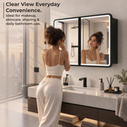 Plantex Steel Bathroom Mirror Cabinet with LED/Bathroom Organiser/Double Door Rectangle Cabinet/Shelf for Wall with Mirror (32x24 Inch-Black)