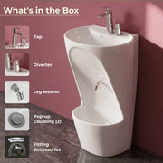 Plantex Ceramic Wudu Basin for Bathroom/Premium One Piece Basin/Ablution with Leg Wash/Free Standing Pedestal Wash Basin (White)