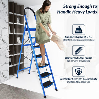 Plantex Premium Steel - 7 Step Ladder/Wide Anti Skid Steps/Heavy Duty Multipurpose Foldable 7 Step Ladder(Blue & Black)-refurbished