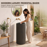 Plantex Pedestal Basin For Bathroom/Acrylic Resin & Quartz One Piece Pedestal Free Standing Round Wash Basin For Living Room and Hotel (Matt Grey)