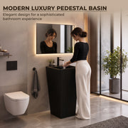 Plantex Acrylic Resin & Quartz Free Standing Wash Basin/Pedestal Wash Basin/Square Basin for Bathroom/Home/Office/Hotel - (10049, Black)