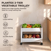 Plantex Vegetable Trolley with Wheels/Onion Potato Rack for Kitchen/Vegetable Storage Rack/Stainless Steel Kitchen Organizer/Fruit Basket (Silver)