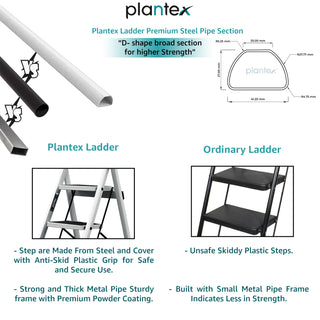 Plantex Steel Ladder for Home/Strong Foldable Wide 6 Step Ladder/Anti-Skid 6 Step Ladder - (Apex - White)-refurbished