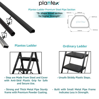 Plantex Steel Ladder for Home/Strong Foldable Wide 6 Step Ladder/Anti-Skid 6 Step Ladder - (Apex - Black)-refurbished