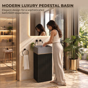 Plantex Acrylic Resin & Quartz Matt Pedestal Basin For Bathroom/One Piece Pedestal Free Standing Square Wash Basin For Living Room/Hotel (Grey & Black)