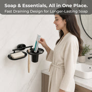 Plantex J4 Stainless Steel Soap Dish with Tumbler Holder/Soap and Brush Holder for Bathrooom/2 in 1 Soap Holder with Toothbrush Holder/Bathroom Accessories (PVD Black Finish) Onix