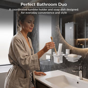 Plantex 304 Grade Stainless Steel Soap Dish/Glass Soap Holder/Tumbler Holder/Toothbrush Holder/Bathroom Accessories (Crystal -Chrome)