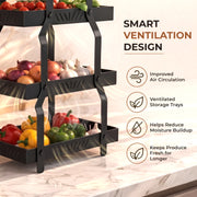 Plantex Metal Fruit Basket for Kitchen/Vegetable Storage Stand/3-Tier Multipurpose Storage Rack for Countertop  Pack of 1, Black (30.5 x 18 x 47.5 cm)