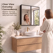 Plantex Bathroom Cabinet with Mirror/Aluminium Framed Double Door Bathroom Storage/Mirror Cabinet for Wall/Bathroom Organiser Cabinet (18x18 Inch, Black)